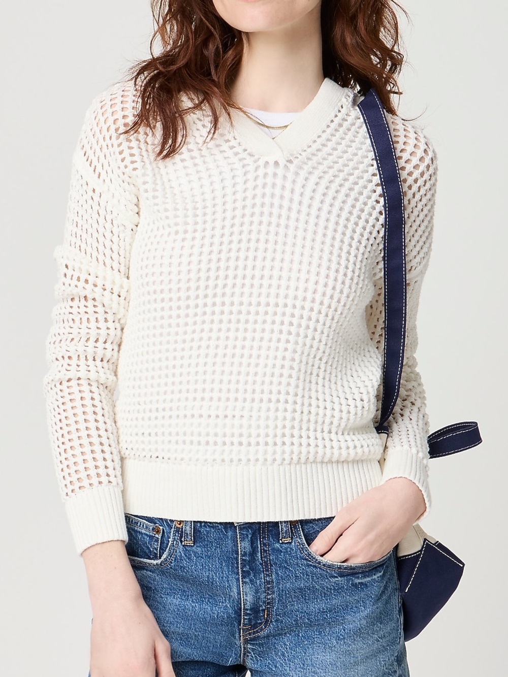 J. Crew Ivory Crochet Pullover Hooded Sweater